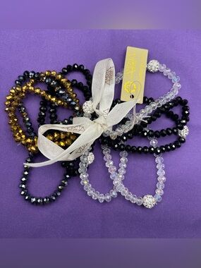 NWT Amrita Singh Multi-strand Beaded Crystal Stretch Bracelet Stack